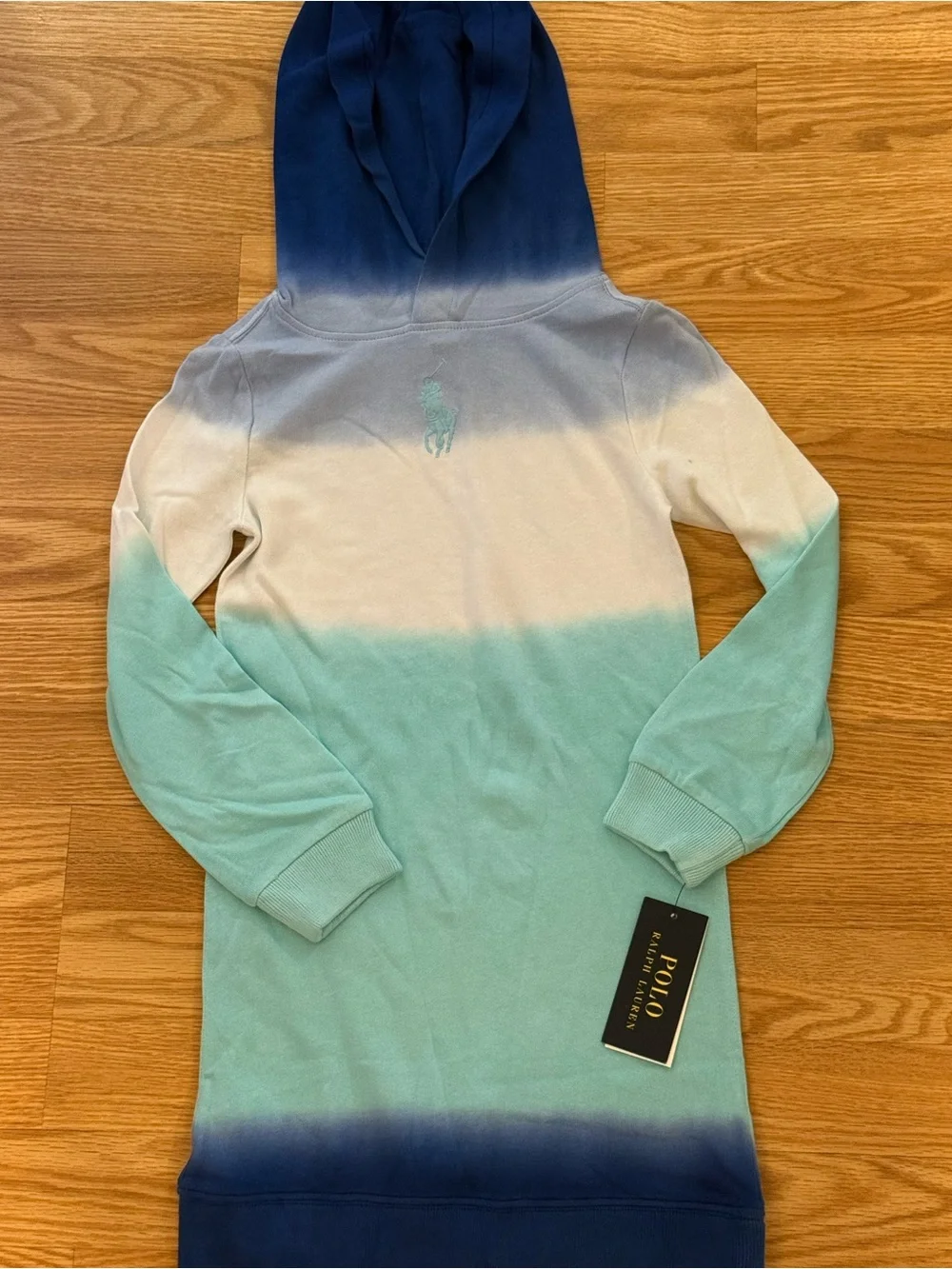 New with tag Ralph Lauren Blue, White & Mint Ombre Hoodie Dress girls